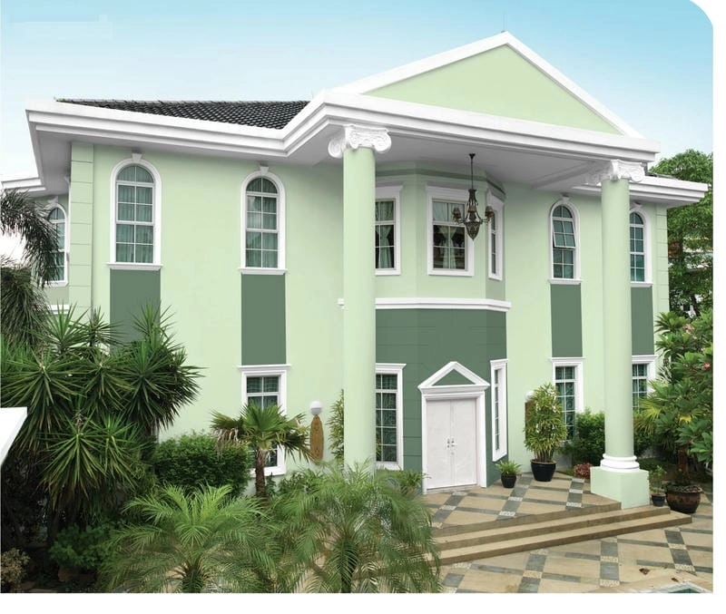 sơn mặt tiền nhà màu xanh dịu dàng cuốn hút ánh nhìn