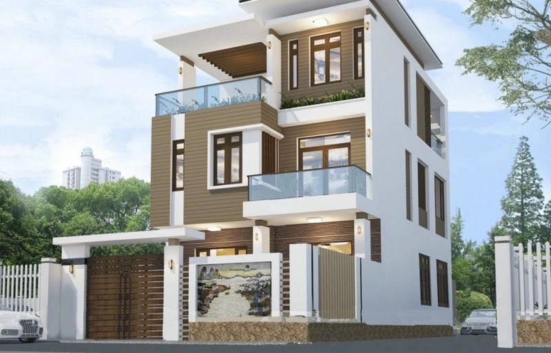 sơn mặt tiền nhà màu nâu đất ấm áp gần gũi thiên nhiên