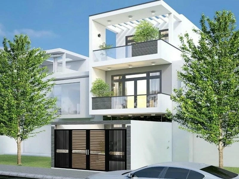 sơn mặt tiền nhà ống màu trắng sứ đơn giản vẫn nổi bật