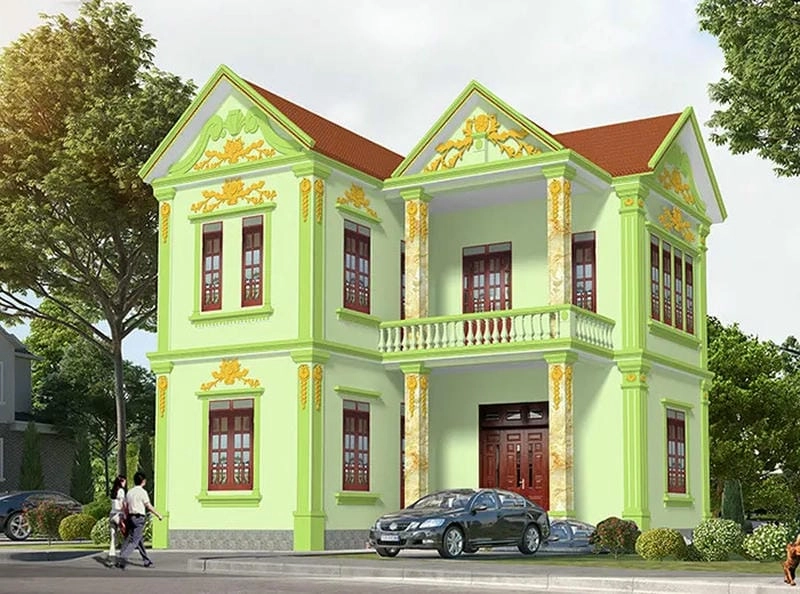 phối màu sơn mặt tiền nhà mái thái tinh tế sang trọng hài hòa
