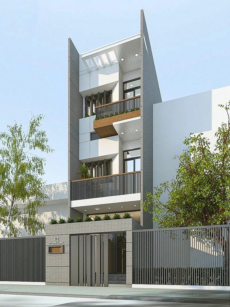 sơn mặt tiền nhà màu xám trắng hiện đại phù hợp nhiều kiểu