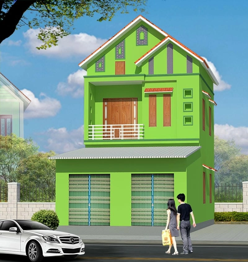 sơn mặt tiền nhà màu xanh lá cây gần gũi tự nhiên dễ chịu