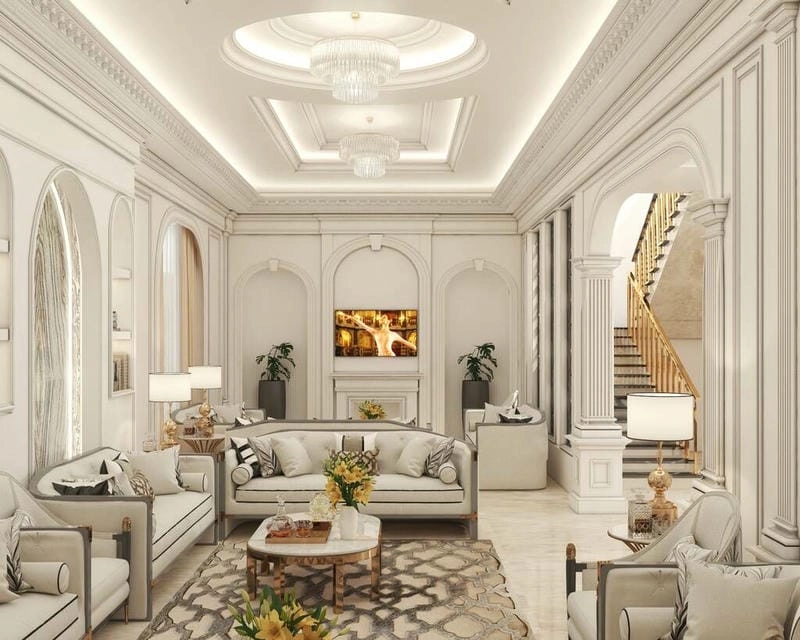 mẫu trần thạch cao đẹp cho phòng khách nhà ống phong cách ấn tượng