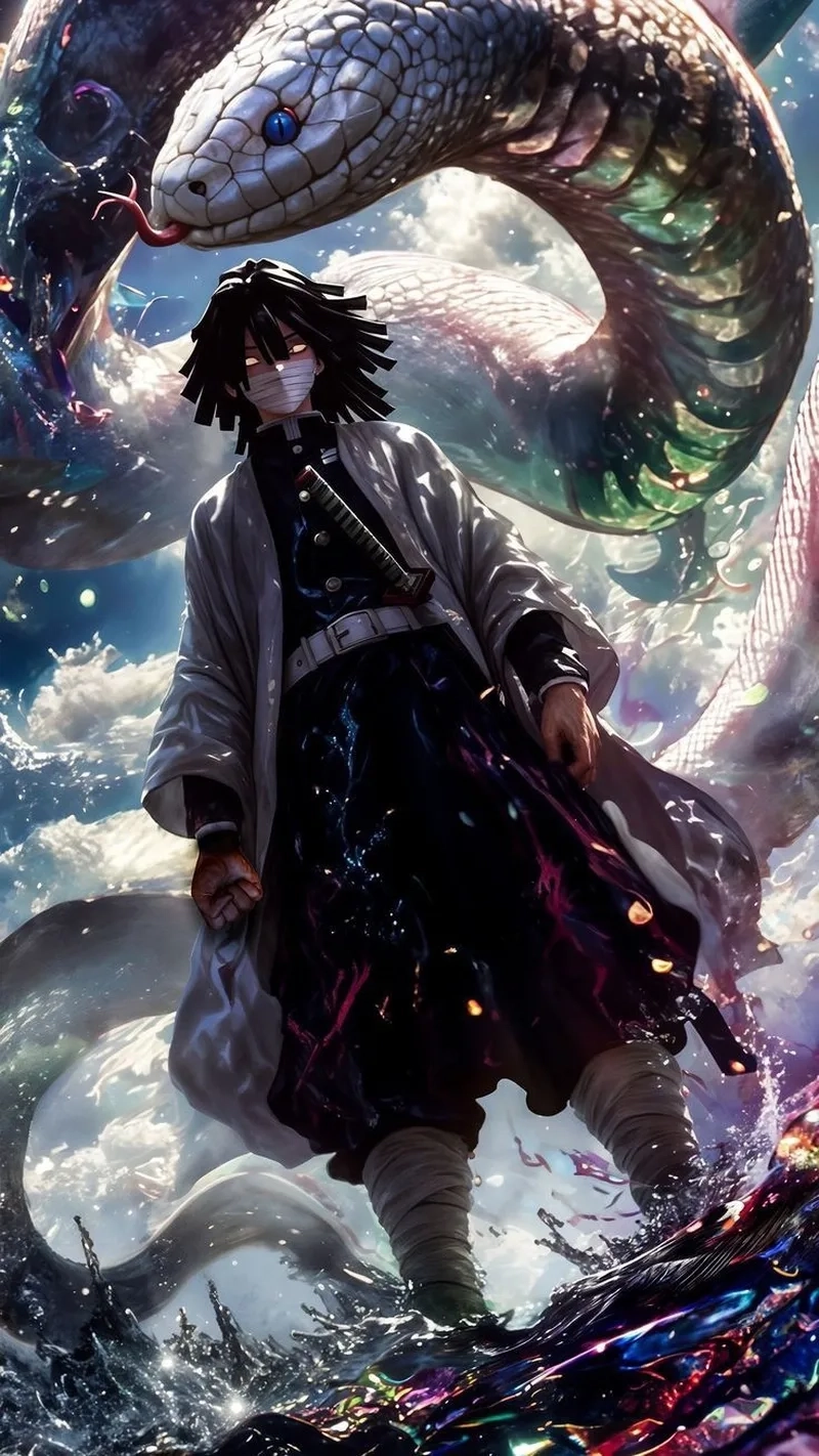 Obanai Demon Slayer với ánh mắt sắc lạnh và rắn Kaburamaru
