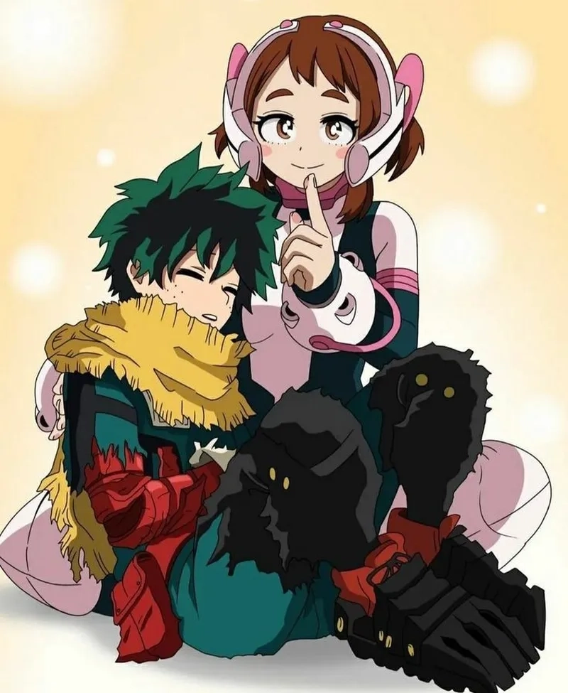 Deku x Ochako cute được fan mô tả qua ảnh chibi, ảnh nắm tay, tặng quà.