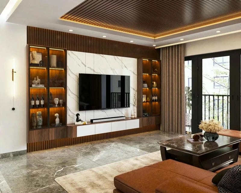 mẫu phòng khách nhà phố thiết kế trẻ trung năng động