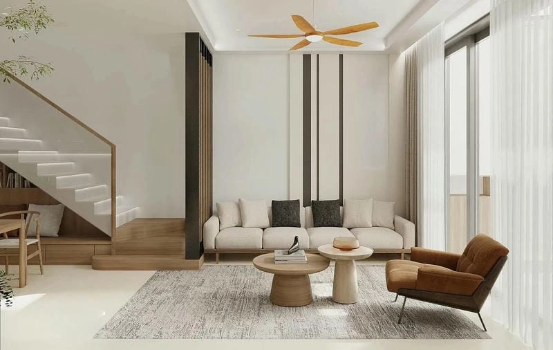 mẫu phòng khách nhà vuông đẹp bố trí hài hòa cân đối