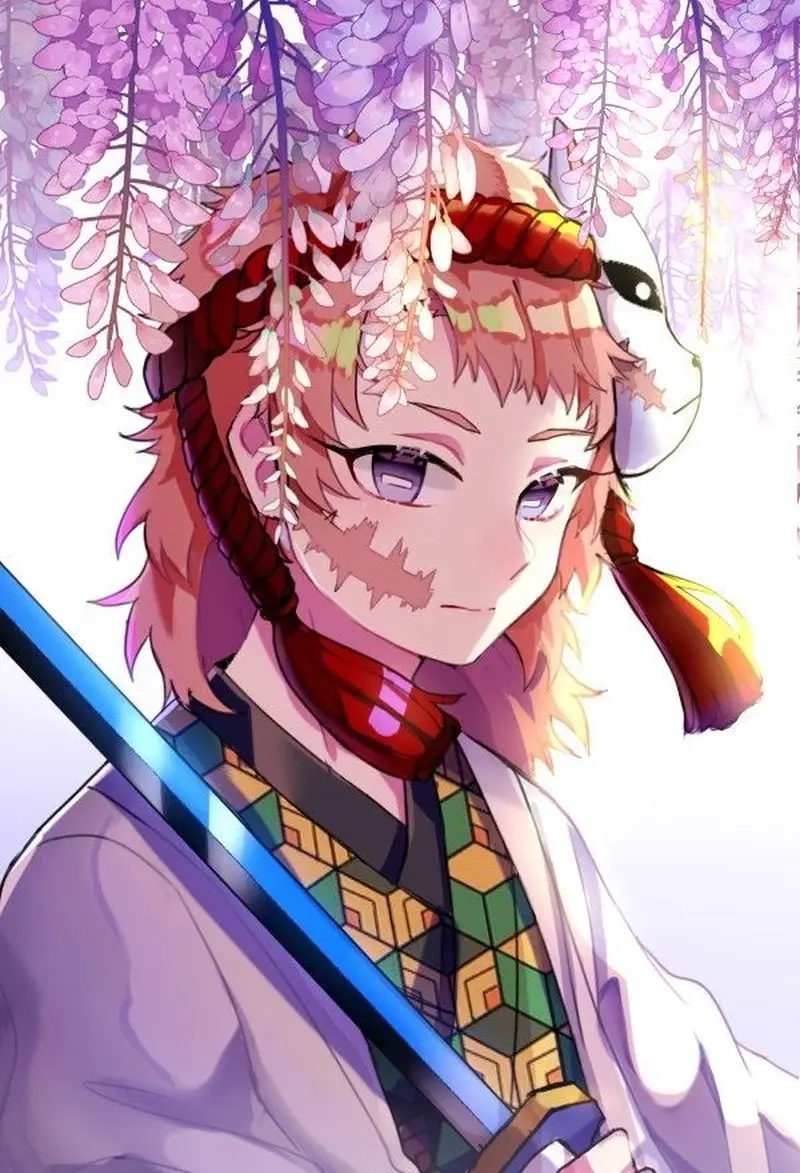 Sabito ngầu trong tư thế chiến đấu với thanh kiếm sắc bén