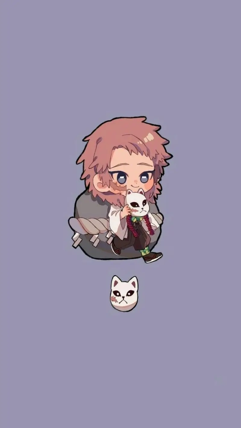 Sabito chibi với chiếc mặt nạ cáo đáng yêu và phong cách ngầu