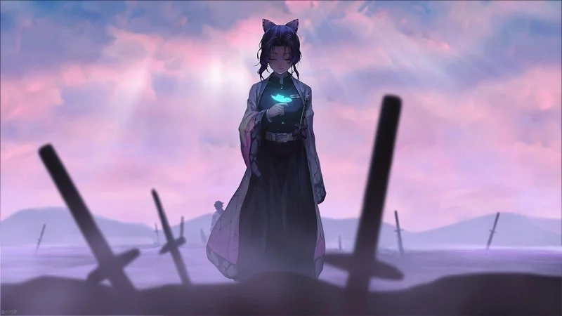 Hình ảnh của Shinobu khắc họa trọn vẹn hình tượng nữ chiến binh thanh lịch nhưng không kém phần đáng gờm