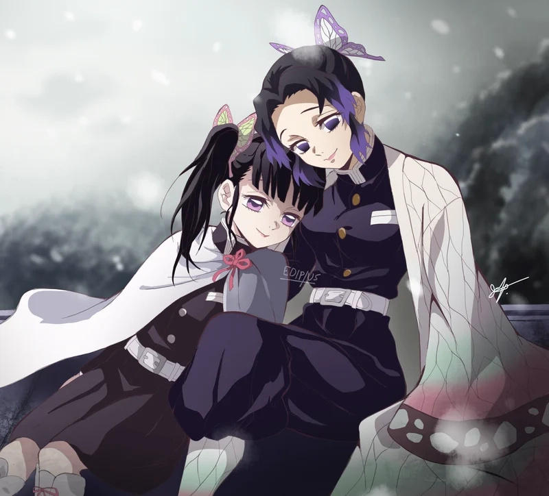 Ảnh Shinobu Kochou được fan yêu thích vì thể hiện hình ảnh cô trong bộ đồng phục truyền thống và áo choàng bướm