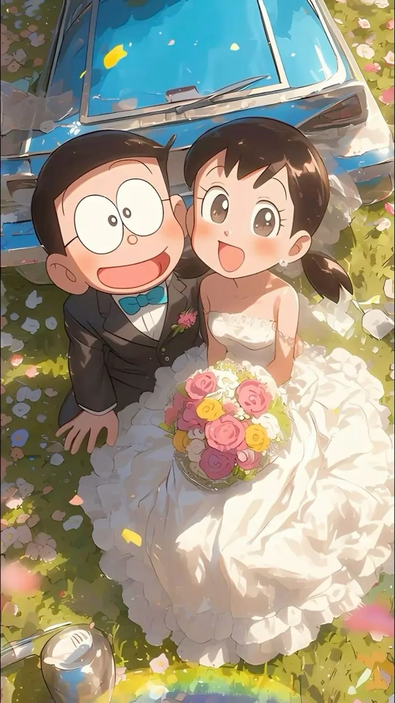 Tình bạn đẹp thể hiện qua hình ảnh Nobita và Shizuka