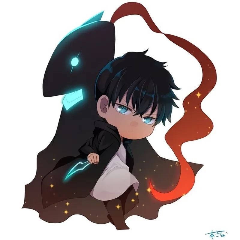 Ảnh Sung Jin Woo chibi đáng yêu nhưng vẫn đầy thần thái