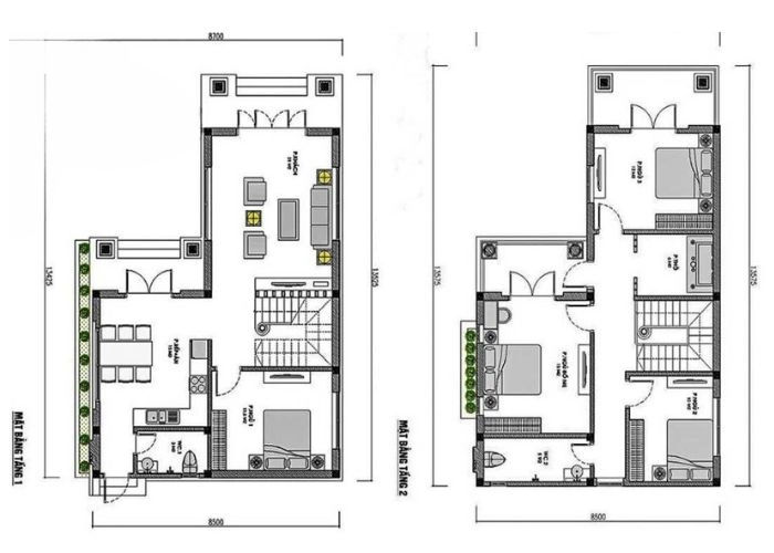 Gợi ý bản vẽ nhà 2 tầng chữ l đẹp tiết kiệm chi phí xây dựng