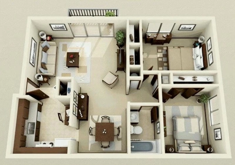 Ngắm sơ đồ mẫu nhà cấp 4 hiện đại 6x12m 2 phòng ngủ hợp lý