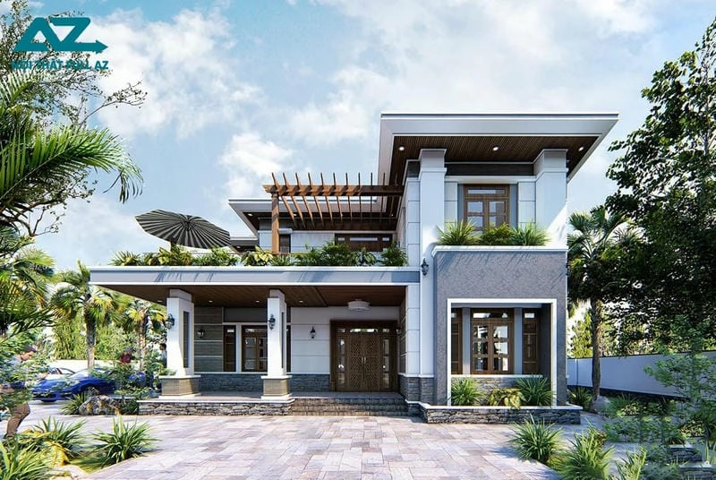 Không gian sống ấn tượng với mẫu nhà 2 tầng hình chữ l hiện đại