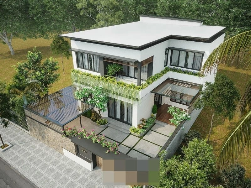 mẫu nhà biệt thự mini 2 tầng hiện đại phù hợp gia đình trẻ Việt