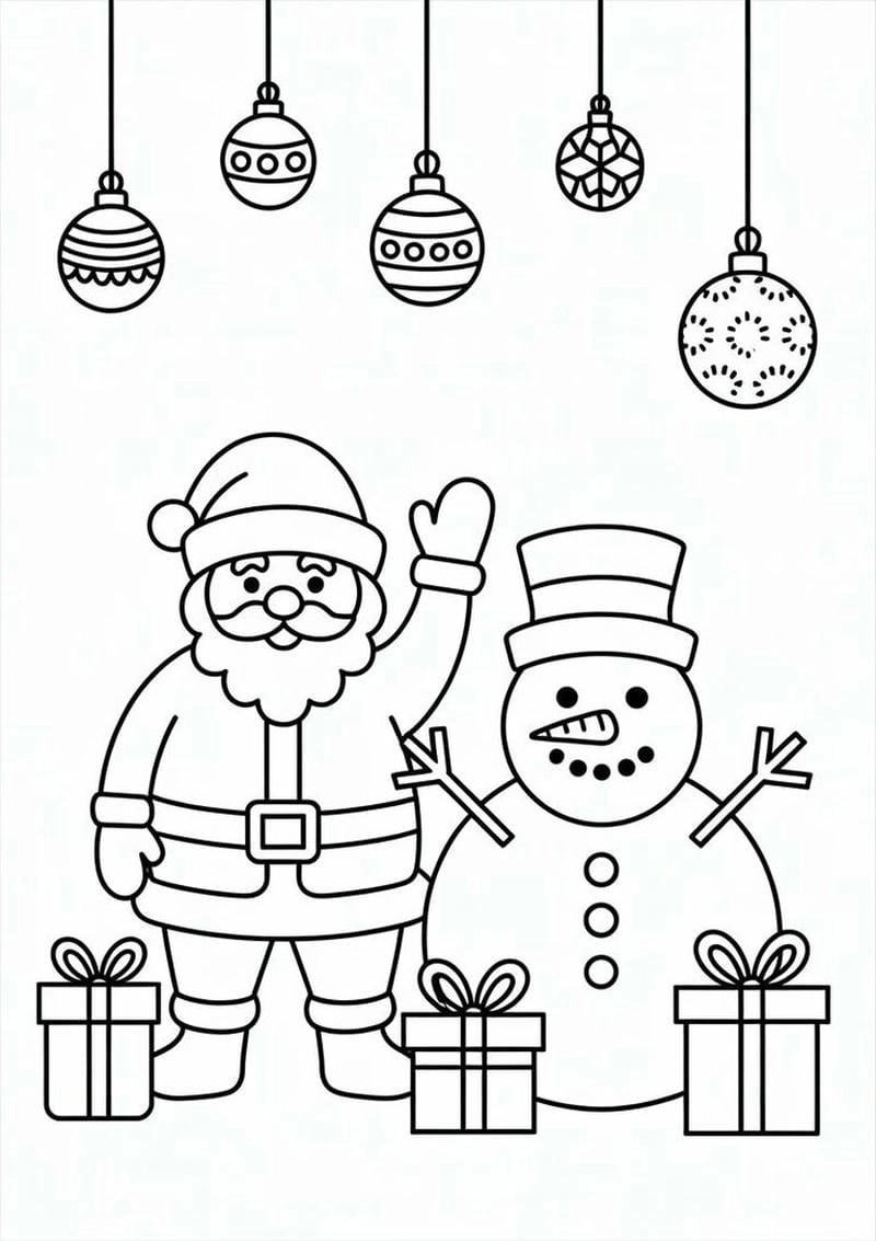 Tô tranh ngộ nghĩnh tô màu ông già noel và người tuyết cực vui