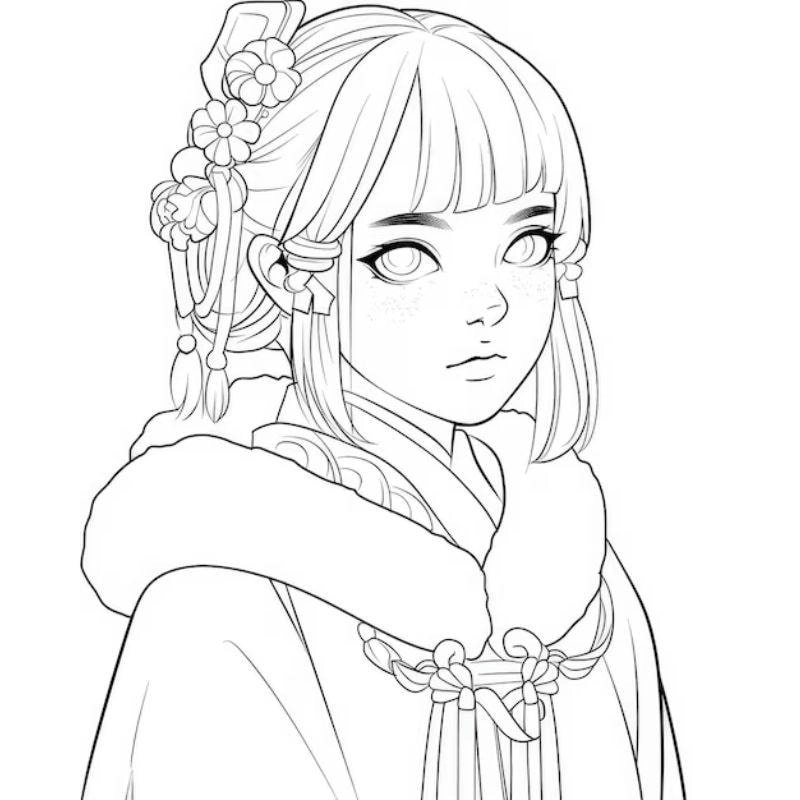 Chọn ngay cute tranh tô màu anime cổ trang cho bé tập tô