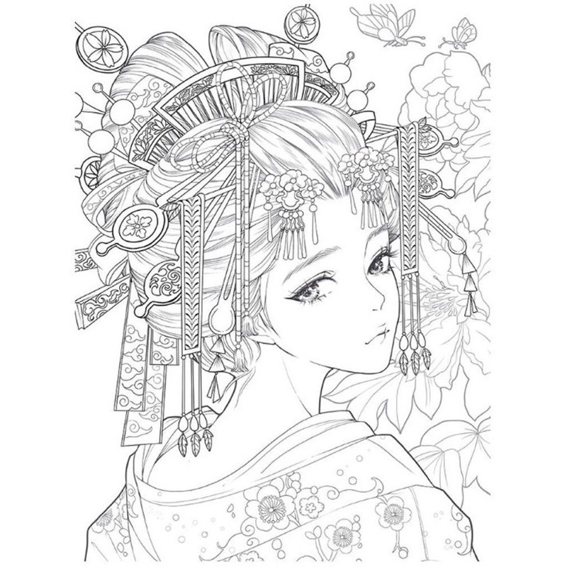 Mẫu tranh tô màu anime cổ trang chibi cực kỳ đáng yêu