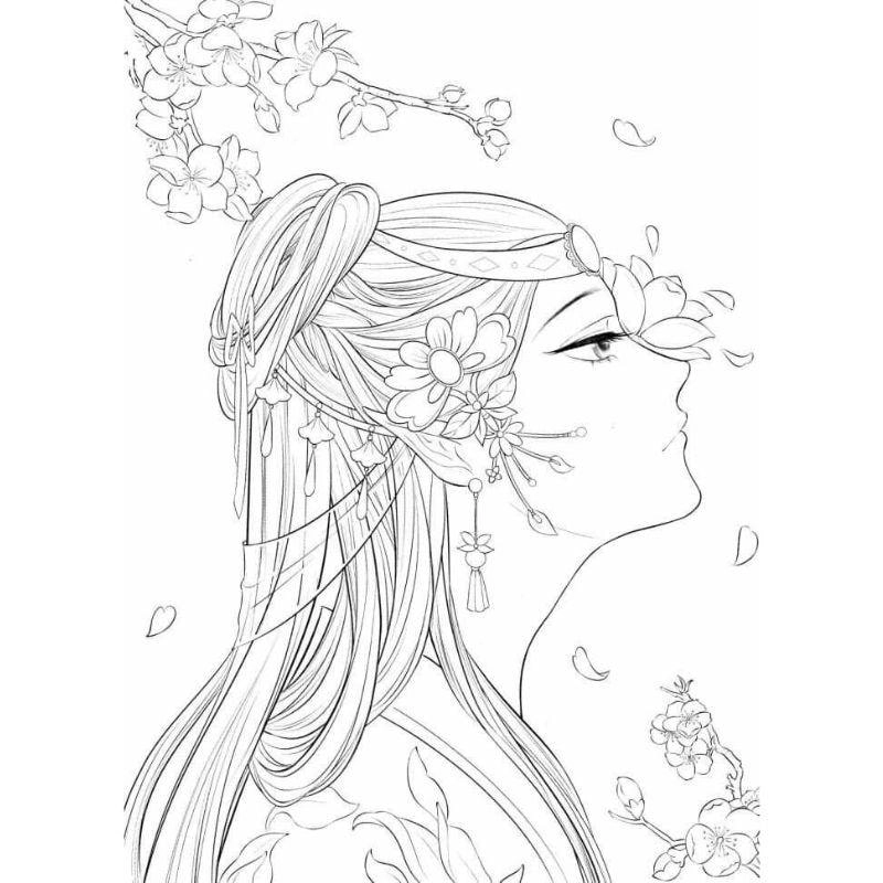 Bộ sưu tập thiếu nữ tranh tô màu anime cổ trang nữ đẹp hút mắt