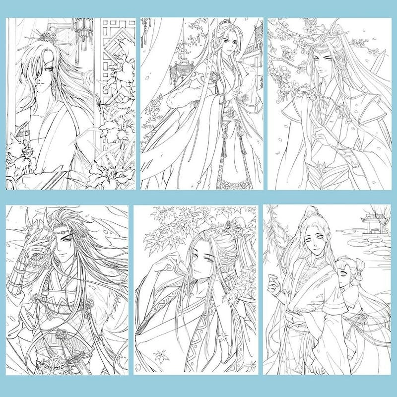 Tặng bé bộ hình tô màu anime cổ trang đầy nghệ thuật