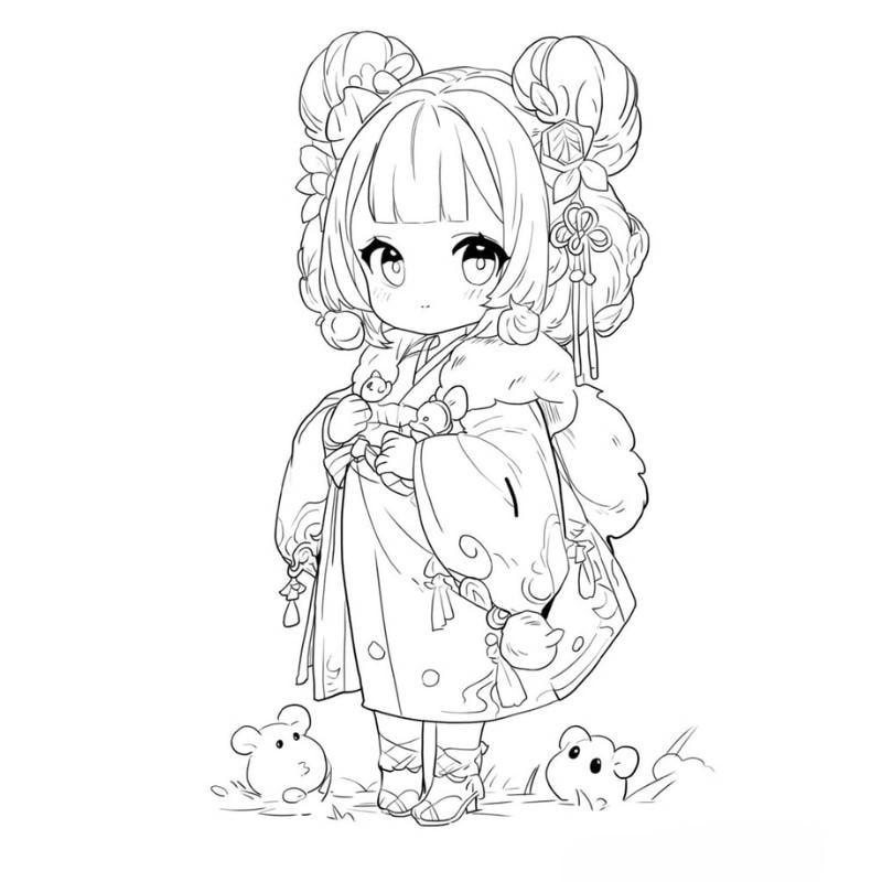 Bé gái mê mẩn tranh tô màu anime chibi cute mỗi ngày