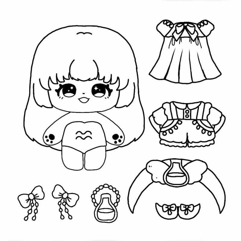 Sáng tạo tranh tô màu búp bê giấy chibi dễ thương