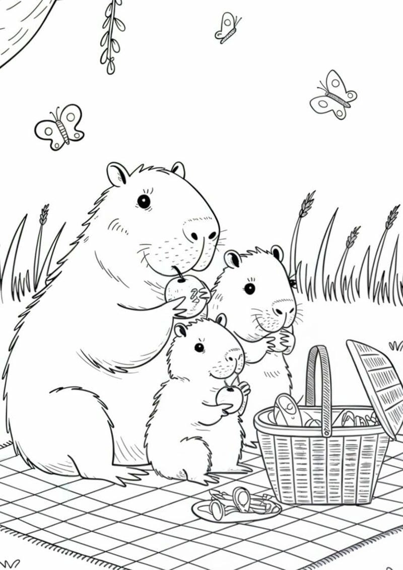 Tranh tô màu capybara chibi cute giúp bé thích thú hơn