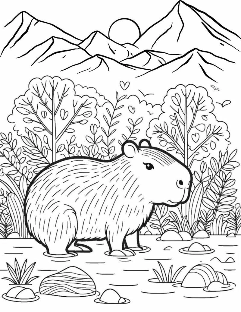 Tranh tô màu capybara chảy nước mũi siêu ngộ nghĩnh