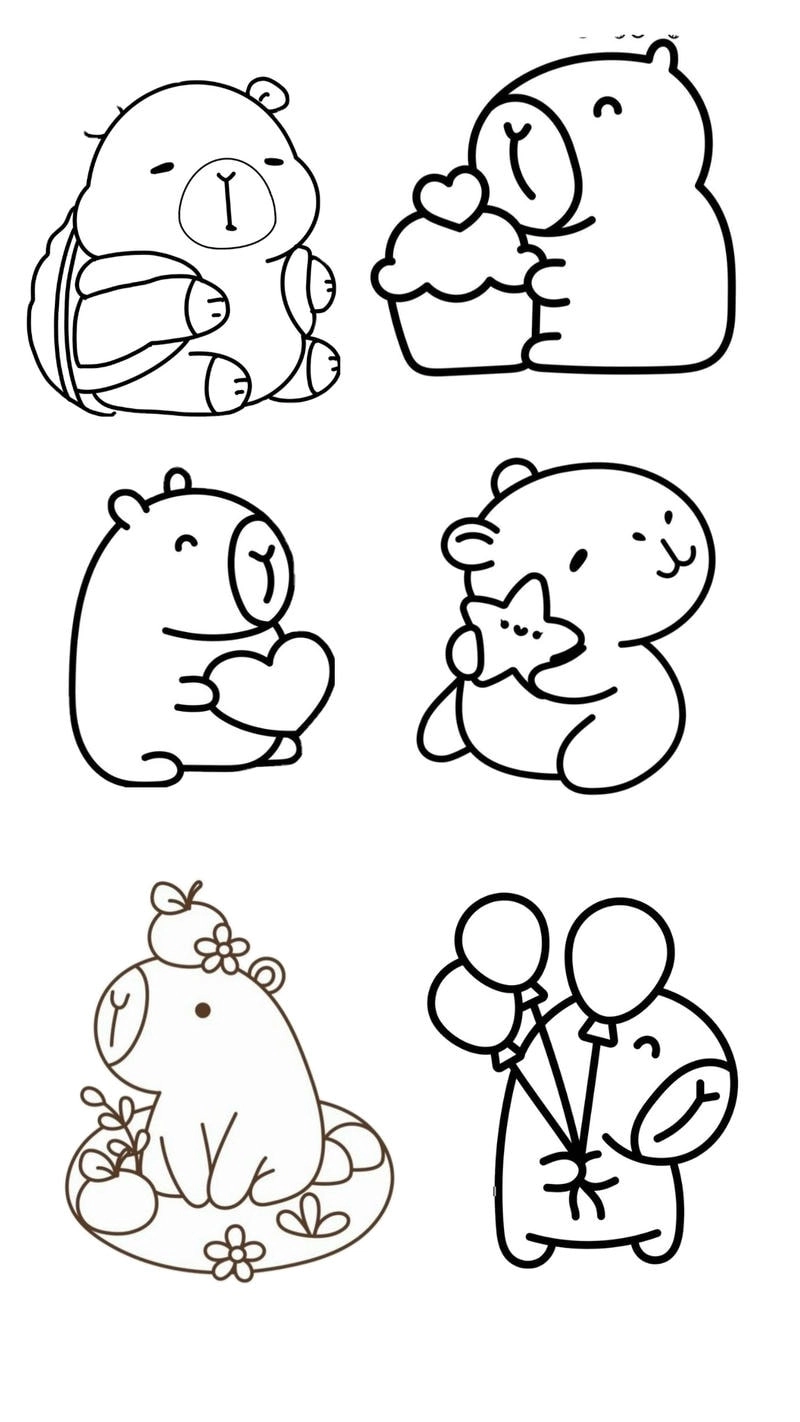 In tranh tô màu capybara cute cho bé tự tô dễ dàng