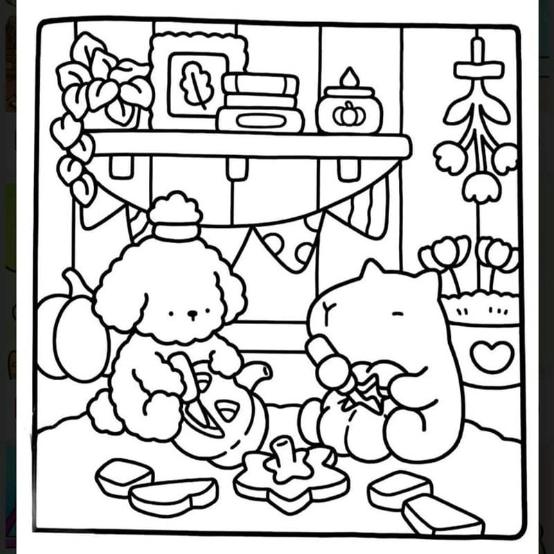 Hình tô màu capybara chibi khiến bé thích thú mỗi lần vẽ