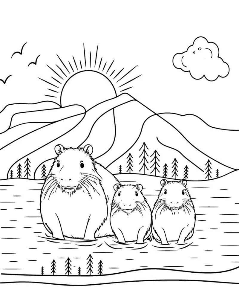 Hình ảnh tô màu capybara cute cho bé yêu thích màu sắc rực rỡ