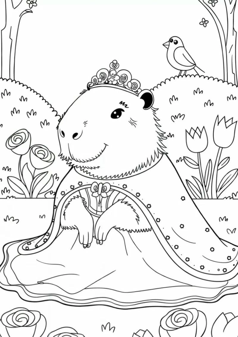 Hình ảnh capybara cute tô màu thu hút bé khám phá hội họa