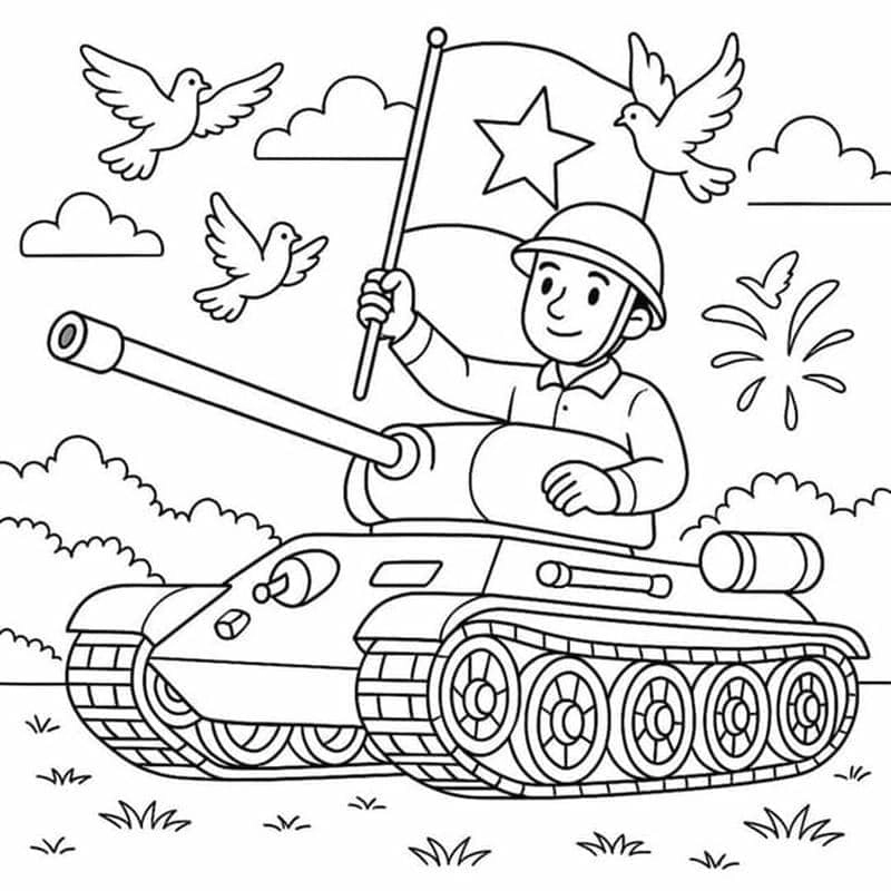Khám phá tranh tô màu chú bộ đội và xe tăng đầy mạnh mẽ