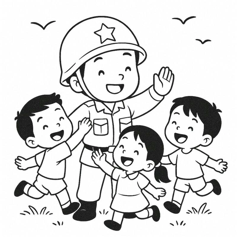 Sáng tạo tranh tô màu về chú bộ đội đầy cảm hứng