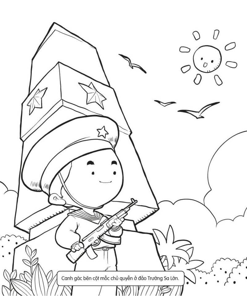 Tô màu tranh tô màu chú bộ đội đứng gác nghiêm trang