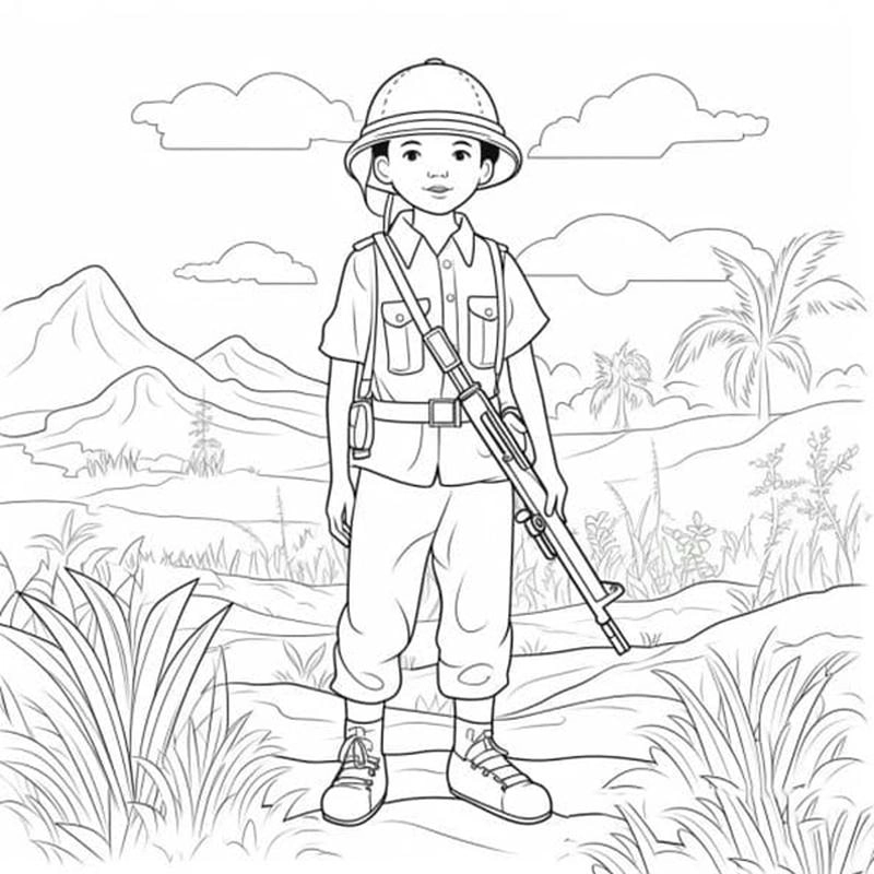 Sáng tạo tranh tô màu bộ đội đầy khí thế