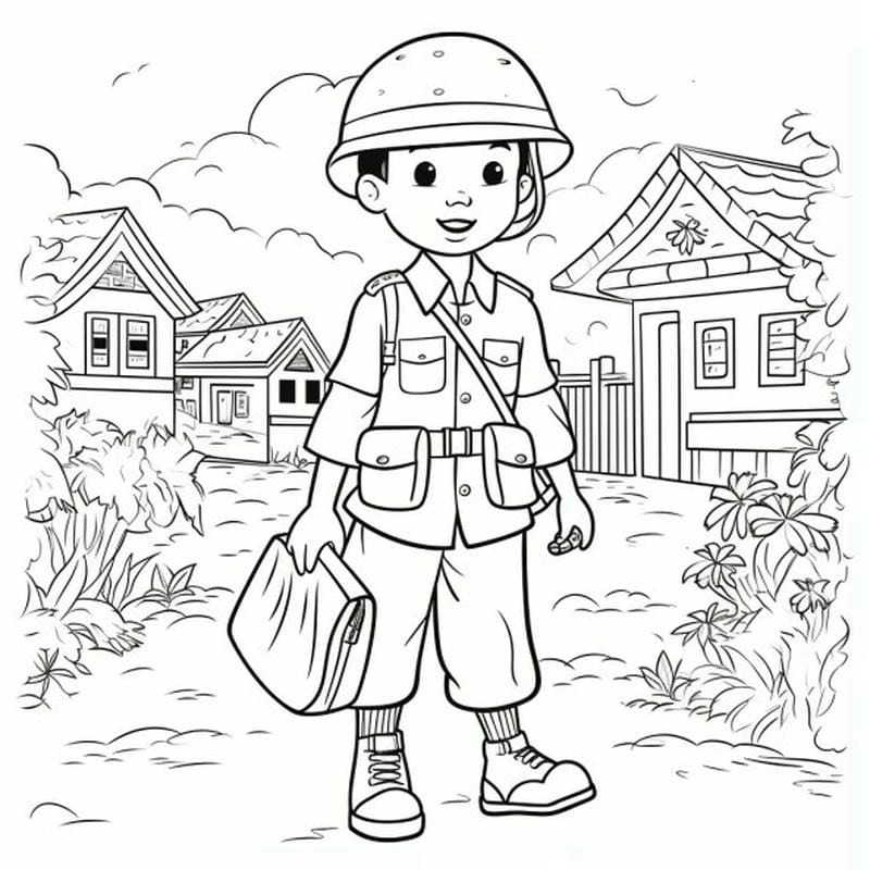 Bé vui hình ảnh chú bộ đội cho trẻ tô màu