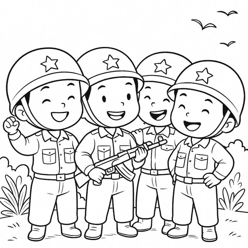 Bé yêu bé tô màu chú bộ đội thật thú vị