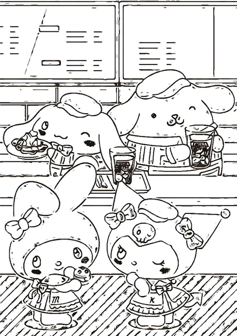 Tô màu tranh tô màu cinnamoroll và melody cho bé vui vẻ