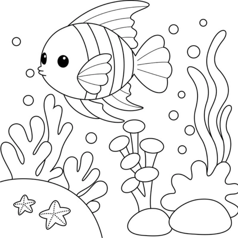 Tập tô cơ bản với tranh tô màu con cá đơn giản