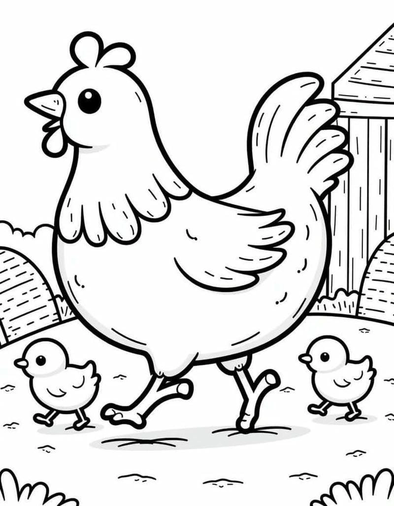 Bé vui với tranh tô màu con gà mái đáng yêu