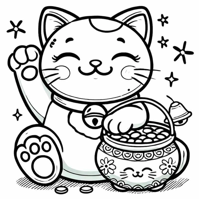 Khám phá tranh tô màu mèo thần tài ngộ nghĩnh cho bé