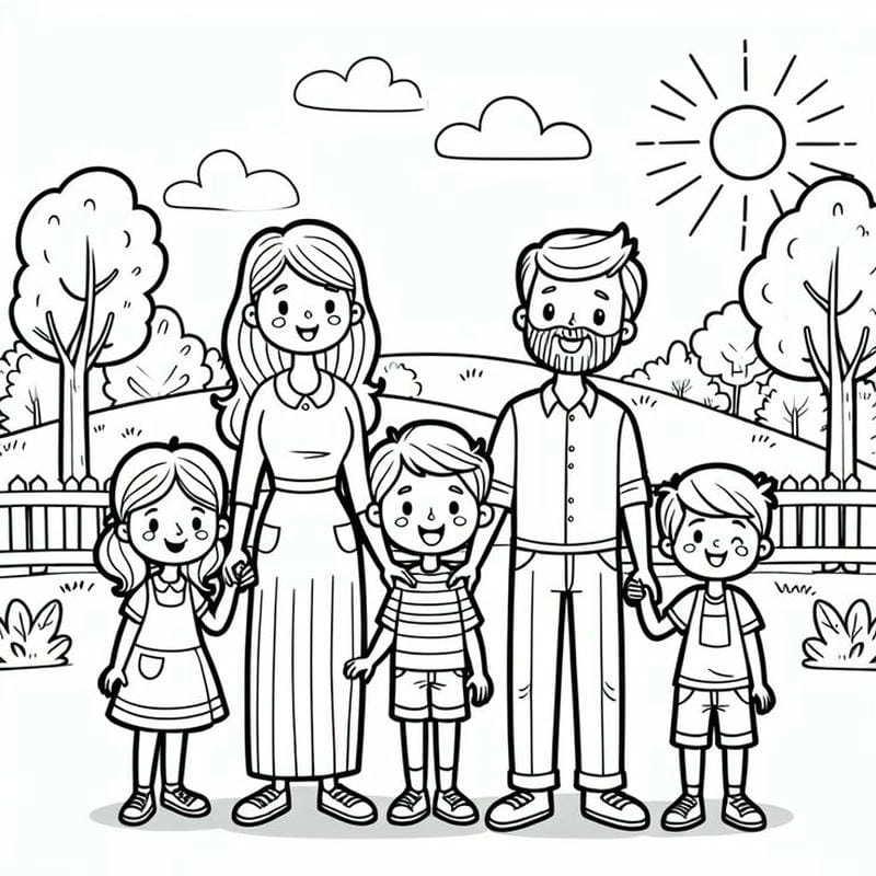 Sáng tạo với tô màu vẽ tranh gia đình 5 người ấm áp