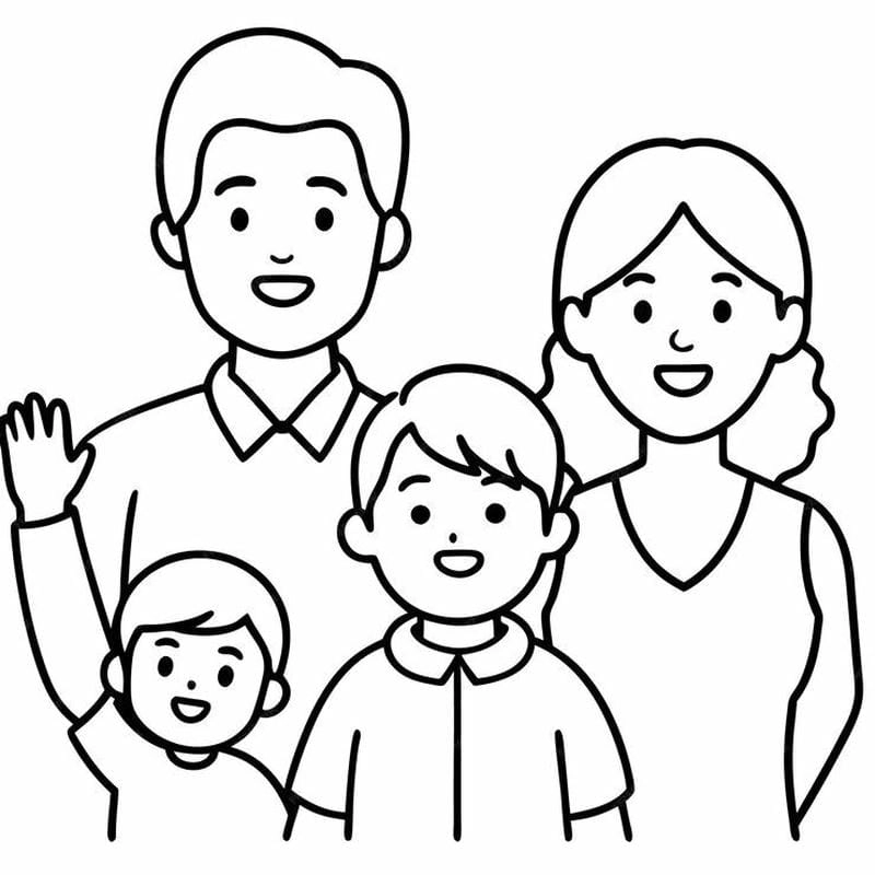 Bé sáng tạo tô màu tranh vẽ gia đình 4 người