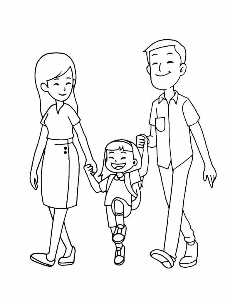 Khám phá tranh tô màu gia đình 3 người ấm áp