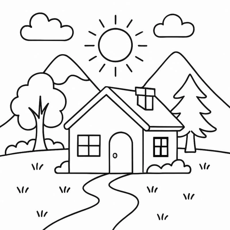 Tranh tô màu ngôi nhà đơn giản giúp bé phát triển tư duy sáng tạo