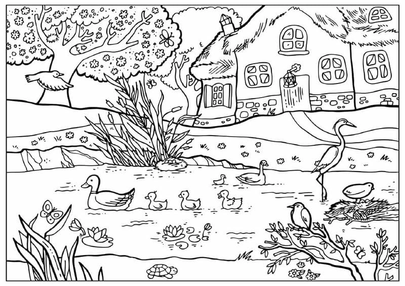 Hòa mình cùng cây cỏ với tranh tô màu phong cảnh thiên nhiên