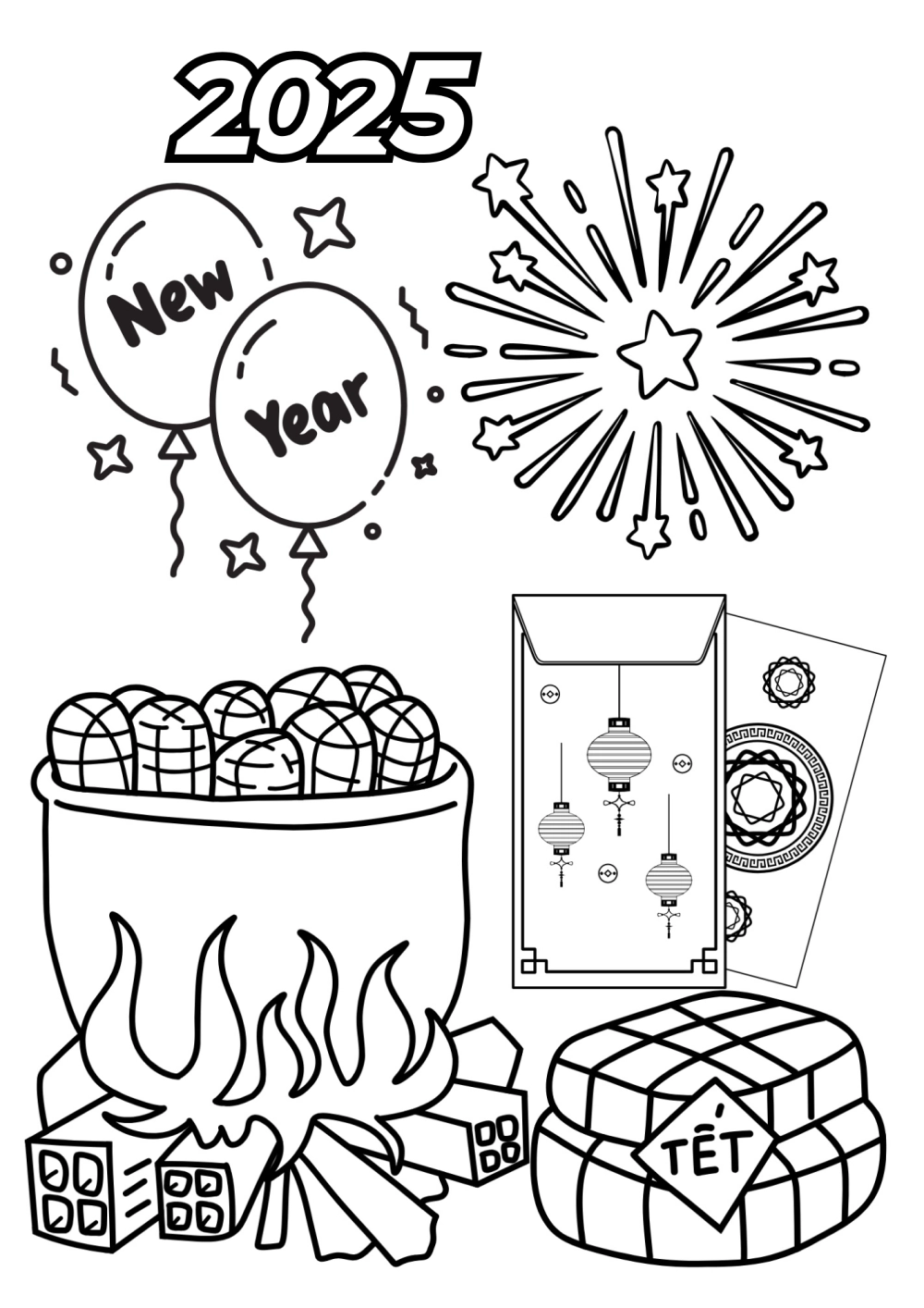 Tranh tô màu về ngày tết, bé sáng tạo lễ hội